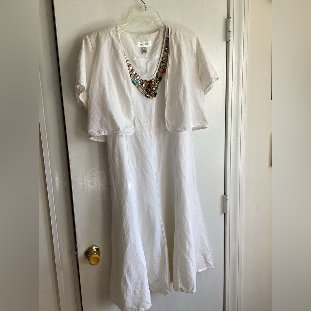 Vintage Lino USA 100% Linen Midi Dress Sleeveless with Jacket size L